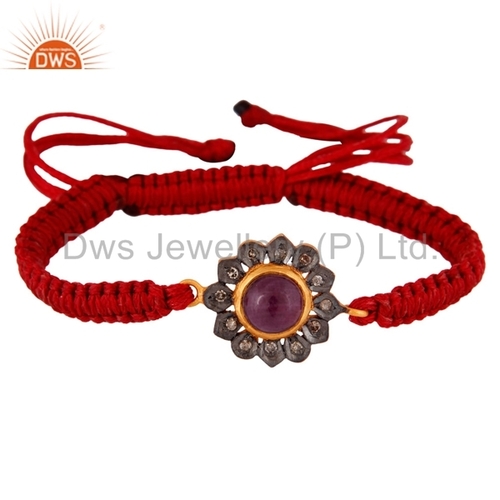 Ruby Gemstone Sterling Silver Pave Diamond Bracelets