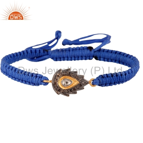 Round Brilliant Cut Natural Diamond Blue Macrame Bracelet Jewelry Manufacture