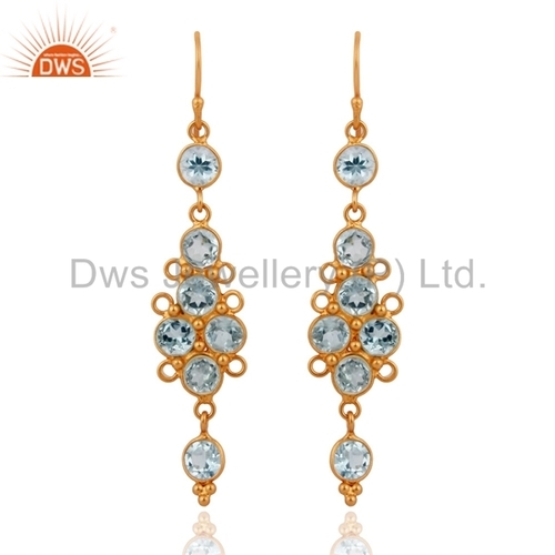 Blue Topaz 22k Gold Plated On Sterling Silver Earrings