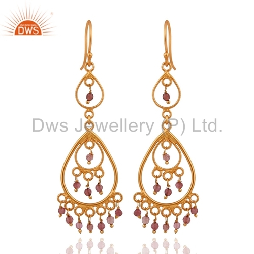 Pink Tourmaline Gold Plated Earrings Jewelry