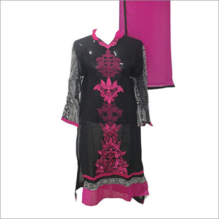 Black Georgette Long EMB