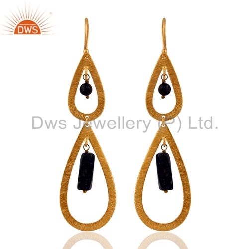 Dangle Earrings - Natural Black Onyx | Gold Plated Finish, Handcrafted Elegance with Timeless Design