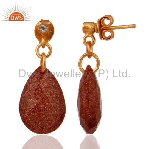 Natural Sun Stone Gemstone Fashion Earrings Jewelry For Girls
