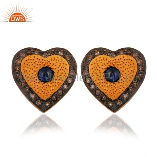 Blue Sapphire Pave Diamond 925 Silver Earrings