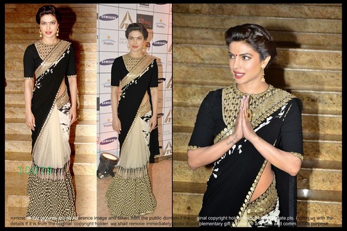 10078 Sarees - Net and Georgette, Black and Cream Color with Embroidered Pattern, Short Sleeves, No Fade with Laces Decoration | Suitable for All Seasons