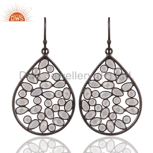 Sterling Silver Rhodium Plated White Zircon Earrings