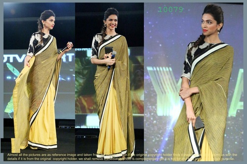 10079 Sarees - Georgette, Approx 1 kg, Black, Green, Yellow | Ethnic Indian Design, Lace Decoration, Short Sleeves, Washable, No Fade, Dry Clean