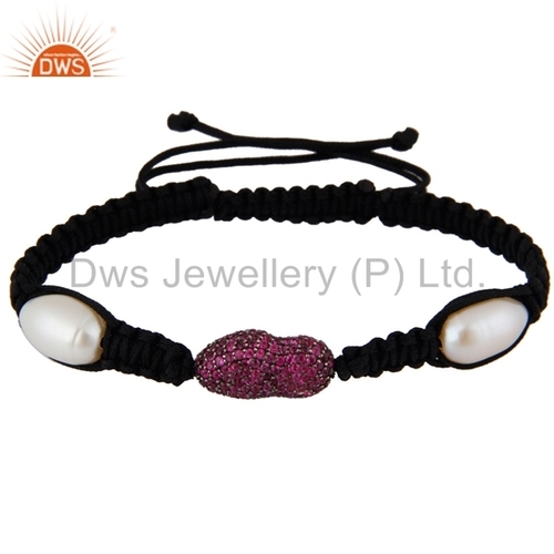 Natural Ruby and Pearl Gemstone Silver Bracelets