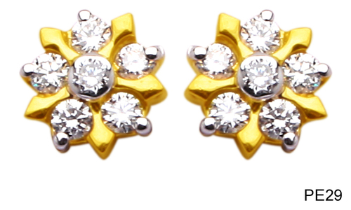 Diamond Earrings - Gold, 10x10 mm, Pave Setting | Elegant Design, Multiple Diamonds, Diamond Sparkle, Fine Craftsmanship, Luxury Jewelry, Gifting Option
