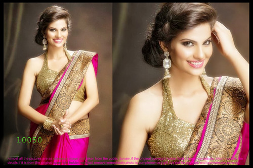 Georgette Saree - 1 kg, Pink and Golden with Lace Decoration | Ethnic Indian Design, Sleeveless, Washable, Dry Cleaning, No Fade, Suitable for All Seasons