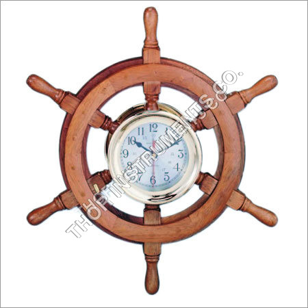 Nautical Deluxe Wood And Brass Ship Wheel Clocks
