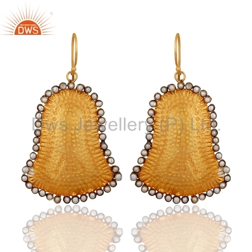 Pearl Beads Sterling Silver 18K Gold Plated Earrings
