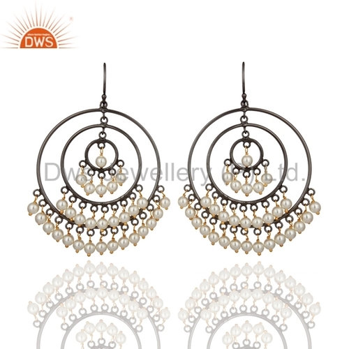Sterling Silver Round Pearl Beads Earrings
