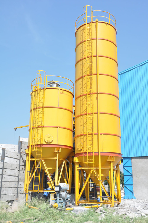 Silo for Concrete Batching Plant - Steel Material, Yellow Painted Finish | Replaceable Liners and Shovel, 220-440 Volt, 1 Year Warranty