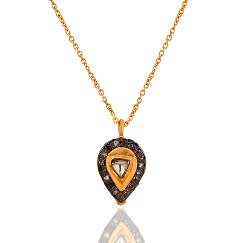 18k Gold On Sterling Silver Rose Cut Diamond Pendant