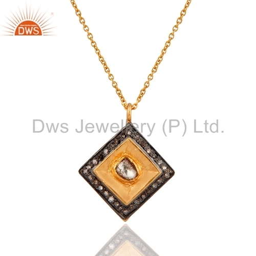Round Brilliant Cut Yellow Gold Plated Natural Diamond Chain Pendant