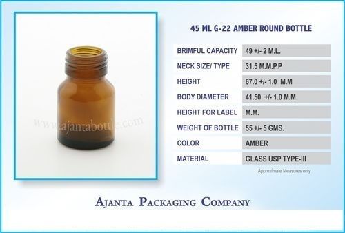 Glass 45 Ml G-22 Amber Round Bottle