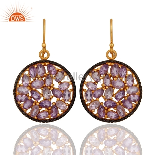 Sterling Silver Amethyst Gold Plated Earrings
