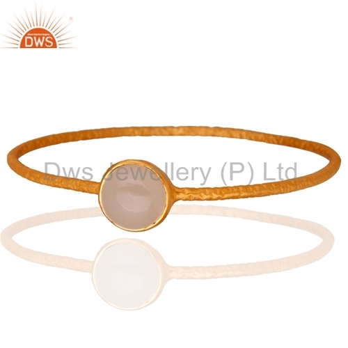 Sterling Silver Rose Chalcedony 18K Gold Plated Bangle
