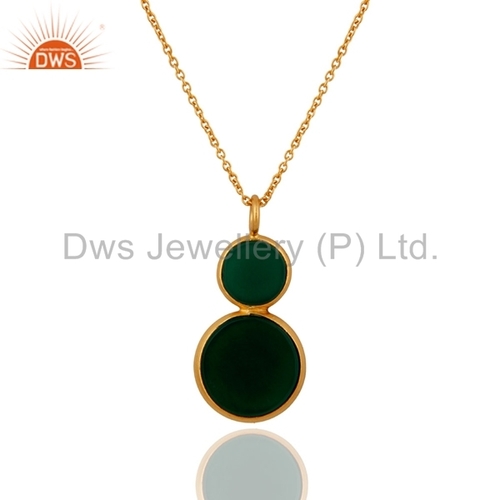 Sterling Silver Green Onyx Gold Plated Pendant
