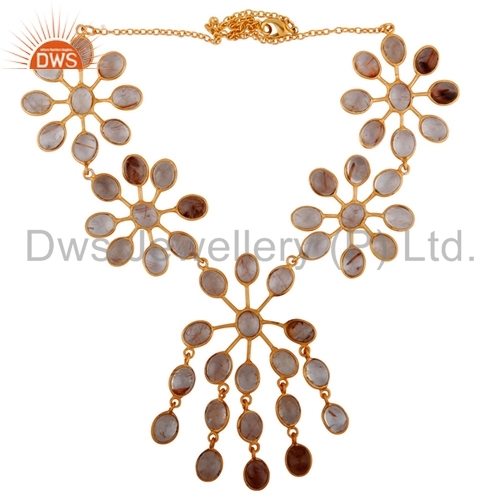 18k Gold Plated Rutile Quartz Gemstone Necklace