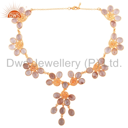 Gold Plated Rutilated Quartz Stone Necklace
