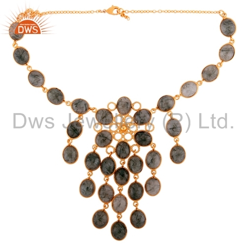 Black Rutile Gemstone Brass Fashion Necklace Jewelry