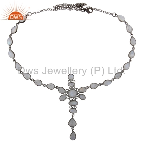 Rainbow Moonstone Black Rhodium Plated Necklace