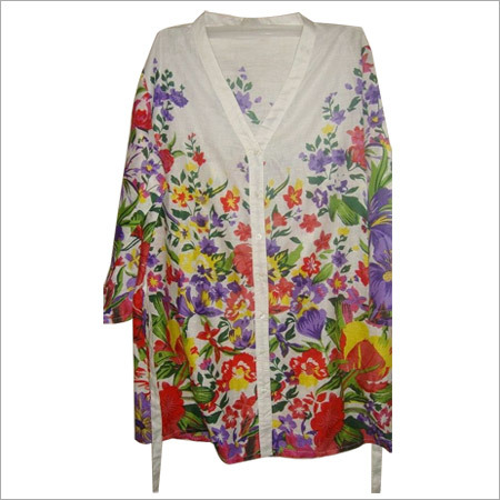 Multi Color Blouse - Cotton, Medium, White | Button Front, Floral Print, 3/4 Sleeve, Soft Fabric, Comfortable Fit