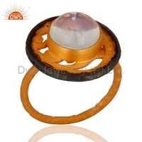 24k Gold Plated Brass Fire Opal Ring