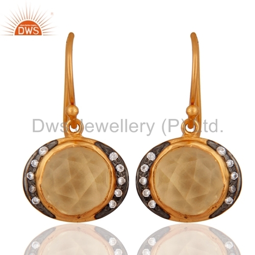 18K Gold On Sterling Silver Aqua Glass Earrings