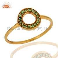 9K Yellow Gold Ladies Solitaire Engagement Ring With Tsavorite Green Garnet