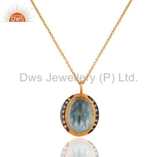 Sterling Silver Blue Topaz 22K Gold Plated Pendant