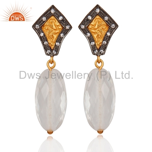 Gold Plated Sterling Silver Crystal Quartz Earrings