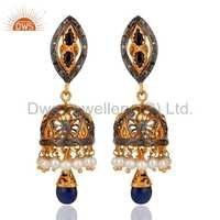 Blue Sapphire Pearls Sterling Silver Earrings - Round Brilliant Cut Design | Elegant And Luxurious Finish