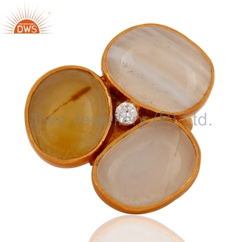 Sterling Silver 22K Gold Vermeil Agate Stone Ring