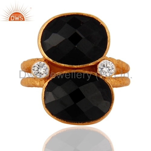 18K Gold Plated Sterling Silver Black Onyx Ring