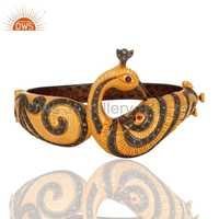 Round Brilliant Cut Peacock Design Traditional Diamond Bangle
