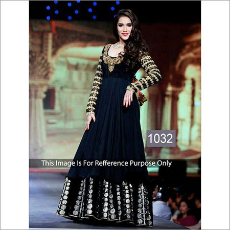 Bollywood Designer Fancy Long Kurti - Georgette Fabric, Approx 1 kg, Black and Golden Color | Full Sleeves, Washable, All Season Wear, Semi Stitch and Stitch Available