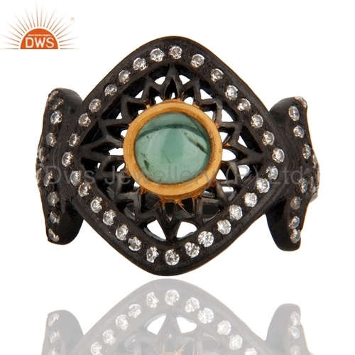 Sterling Silver Tourmaline Gemstone & CZ Ring