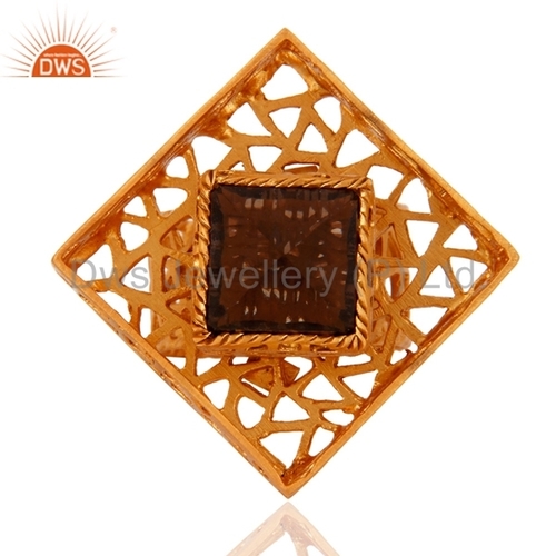 Sterling Silver Gold Plated Smoky Quartz Ring