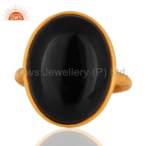 Gold Over Silver Black Onyx Gemstone Rings - Sizes 5 to 10 US Elegant Pave Diamond Detailing Handcrafted Natural Jewelry