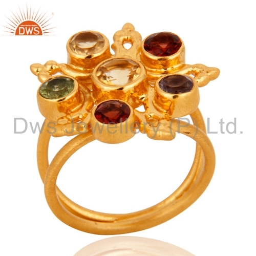 Sterling Silver 18k Gold Plated Multicolored Gemstone Ring
