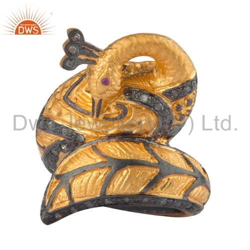 Round Brilliant Cut Traditional Pave Diamond Gold Plated Ring