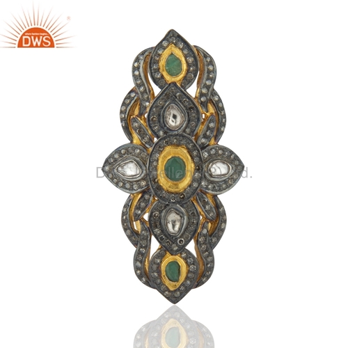 Round Brilliant Cut Emerald Pave Diamond Ring Jewelry