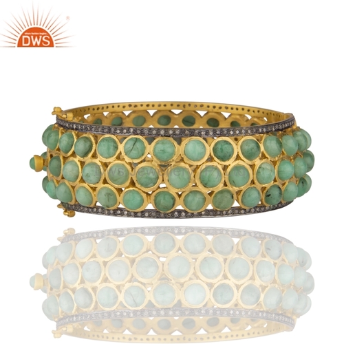 Pave Diamond Sterling Silver Emerald Bangle