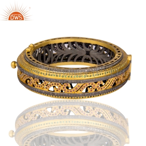 Round Brilliant Cut Wholesale Gold Plated Womens Diamond Bangle