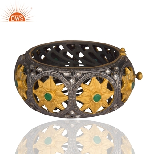 Floral 925 Sterling Silver Gemstone Diamond Bangle
