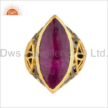 Ruby Sterling Silver 18K Gold Plated Diamond Ring