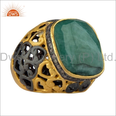 Emerald Cut Diamond 18k Gold Plated 925 Silver Ring